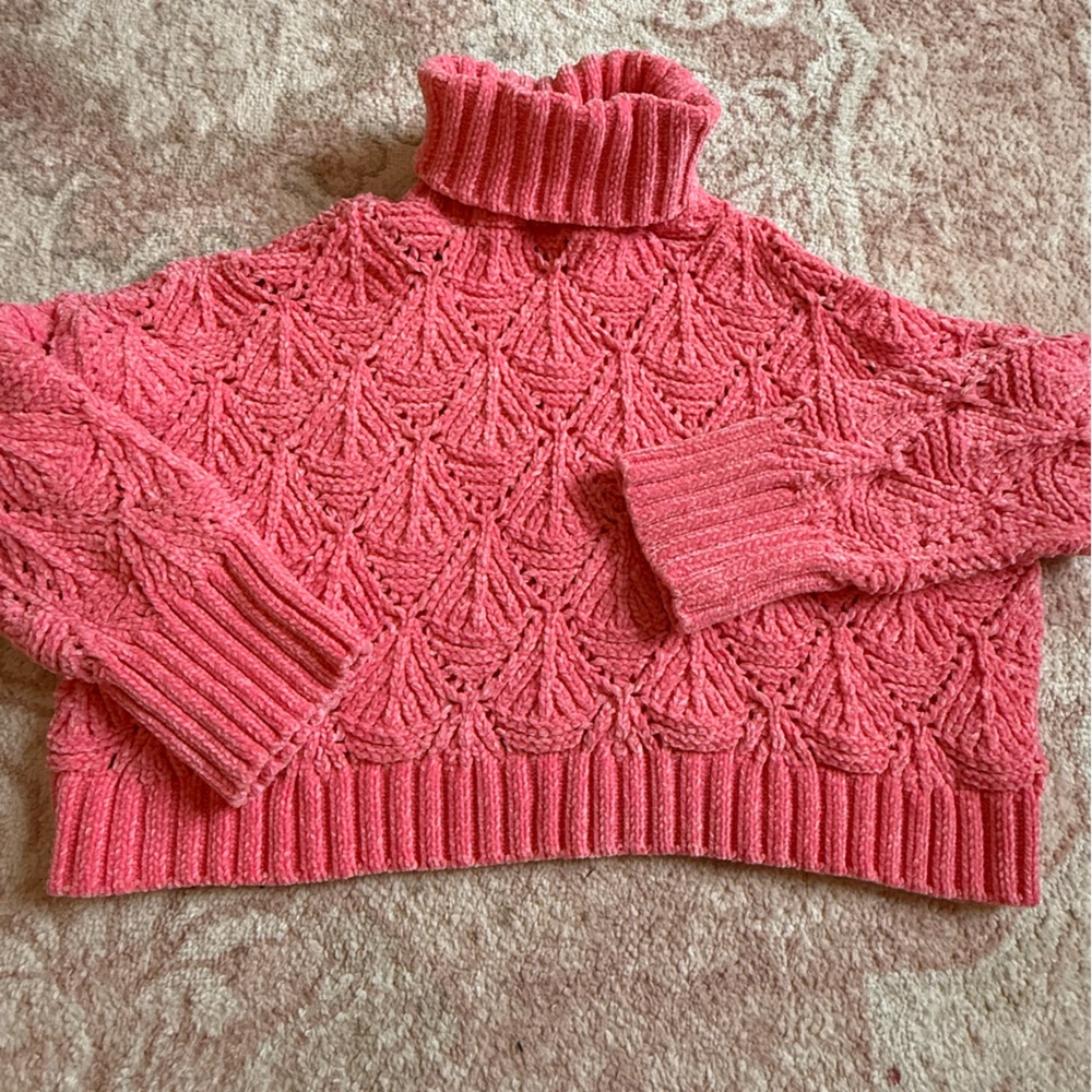 POL Vibrant Coral Crop High Neck Sweater